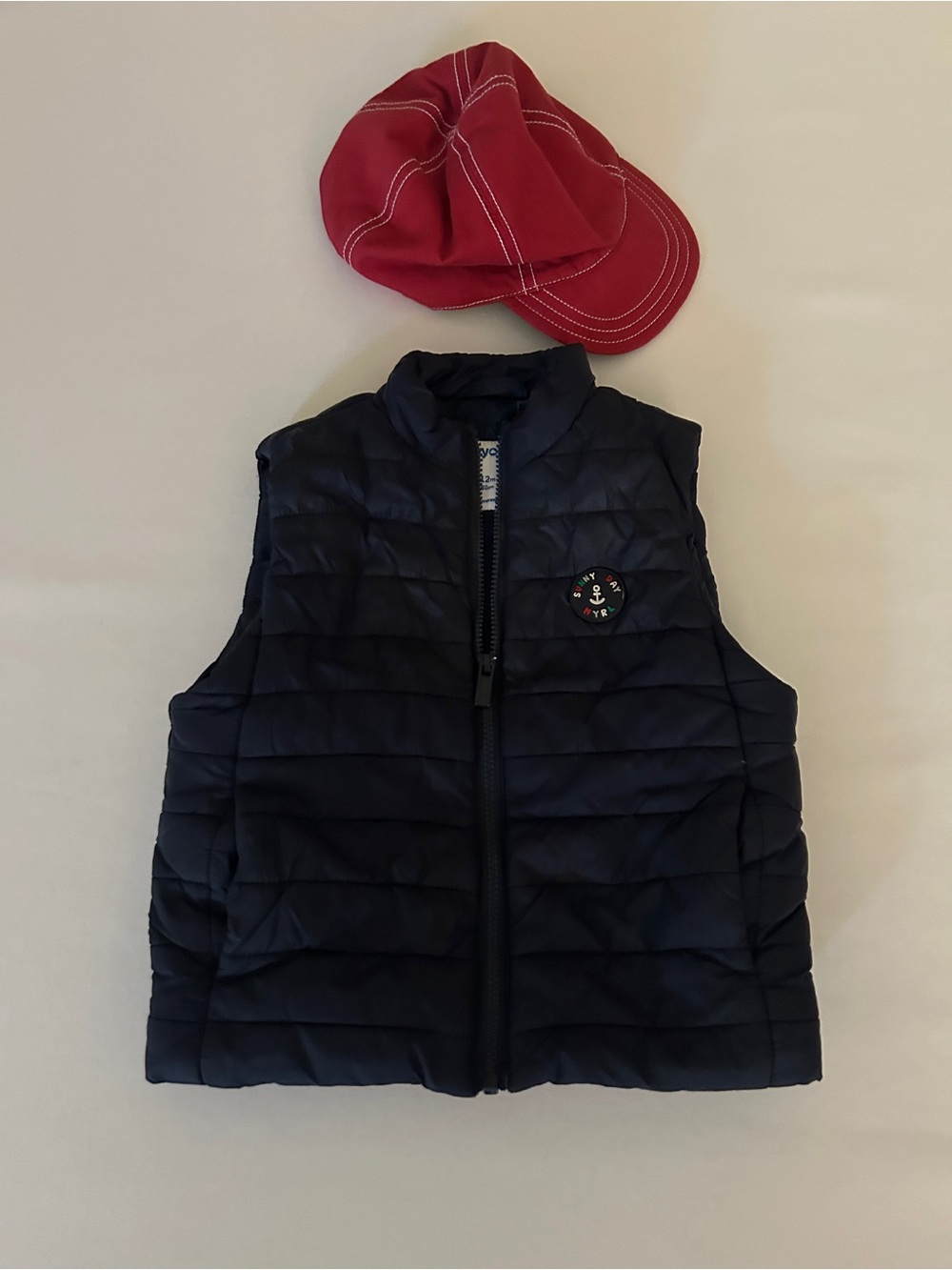 Mayoral Navy Quilted Vest with Anchor Patch with ball cap